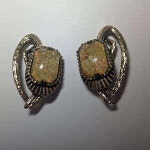 Artisan Silver and Brown Gemstone Earrings